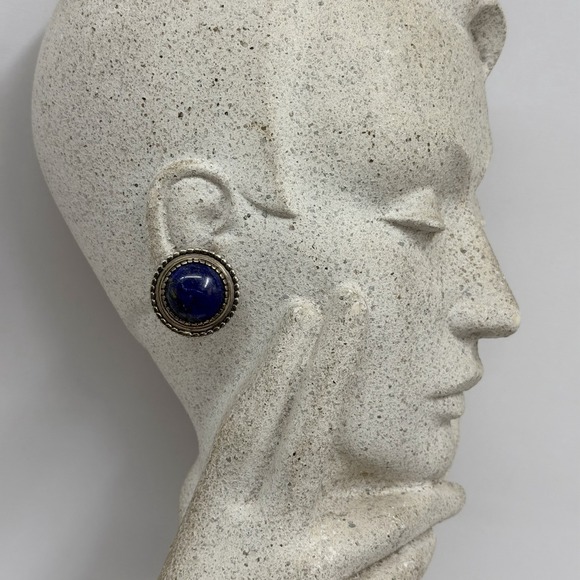 Ned Bowman B.C. Silver Sterling Lapis Earrings LARGE 33 Grams Round Art To Wear - Picture 1 of 8